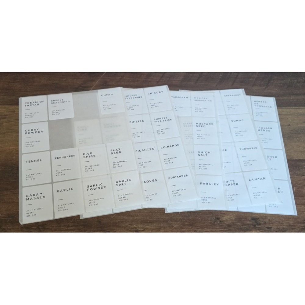Spice Jar Labels for Herbs & Seasoning Preprinted 70 Minimalistic 1.5" x 2"